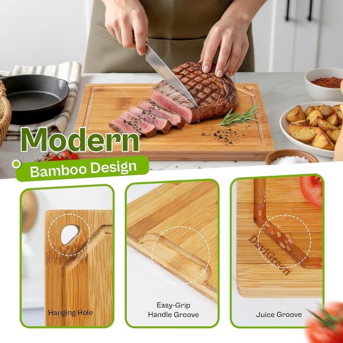 DaviGreen Bamboo Cutting Board Set of 3 (Dark Bamboo, 0.8 Inch Thick)