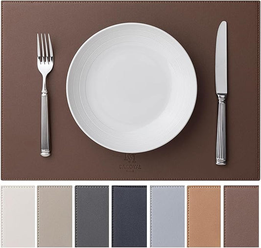 Faux Leather Placemats Set of 6 Vinyl Washable Wipeable Table Mats for Kitchen Dining Table Heat Resistant Waterproof Modern Indoor/Outdoor Placemats Non-Slip Easy Clean Place Mats (Chocolat)
