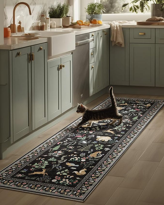 Machine Washable Kitchen Runner Rugs: 2'6"x8' Hallway Runner Stain Resistant Non Slip Low Pile Soft Carpet Runners for Hallways Indoor Entryway Kitchen Living Room Bedroom Bathroom Farmhouse