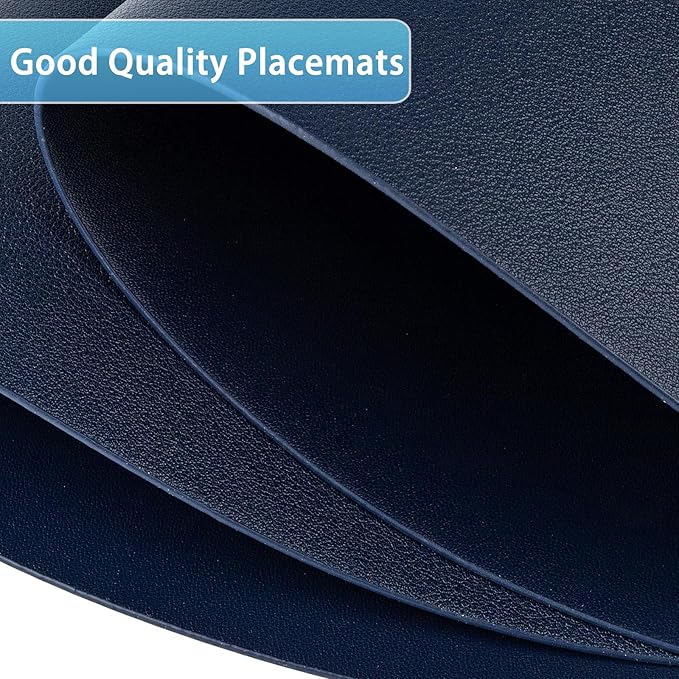Placemats Set of 4, Heat Resistant Leather Placemats Double Layer, Soft Waterproof Round Table Mats Easy to Clean for Kitchen Dining Room Coffee Office Table, Blue