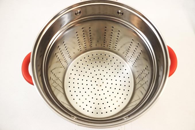 EXCELSTEEL 12 Qt Multifunction Stainless Steel Pasta Cooker with Encapsulated Base, Vented Glass Lid, and Riveted Silicone Covered Handles, 10"D x 13.75"W x 14"H