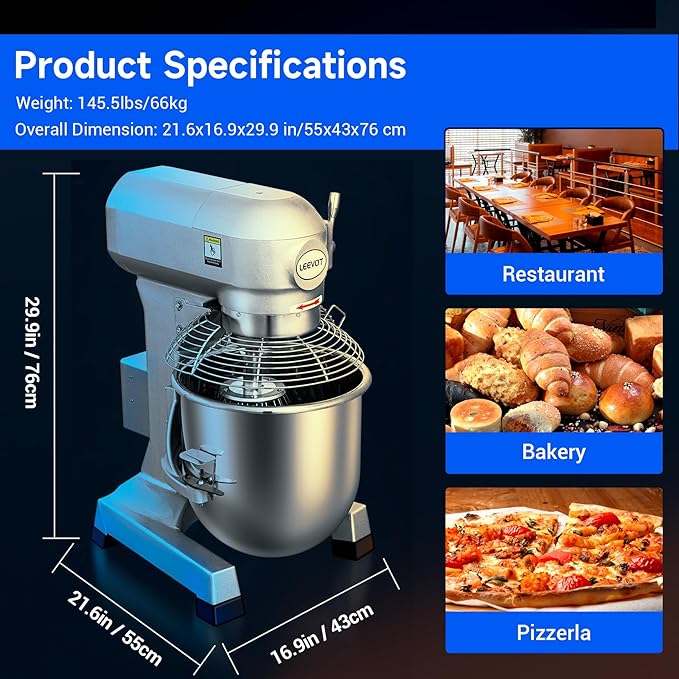 EKway 20Qt Commercial Stand Mixer with Timing Function,1100W Commercial Mixer 3-Speed Adjustable,Electric Stand Commercial Dough Mixer with Stainless Steel Bowl for Bakery Pizzeria