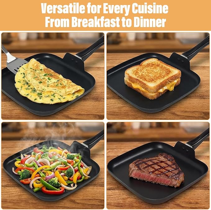 Griddle Pan for Stove Top, Comales Para Tortillas, 10 Inch Nonstick Grill Pan for Cooking Eggs, Omelettes, and More, Induction Compatible, PFOA Free