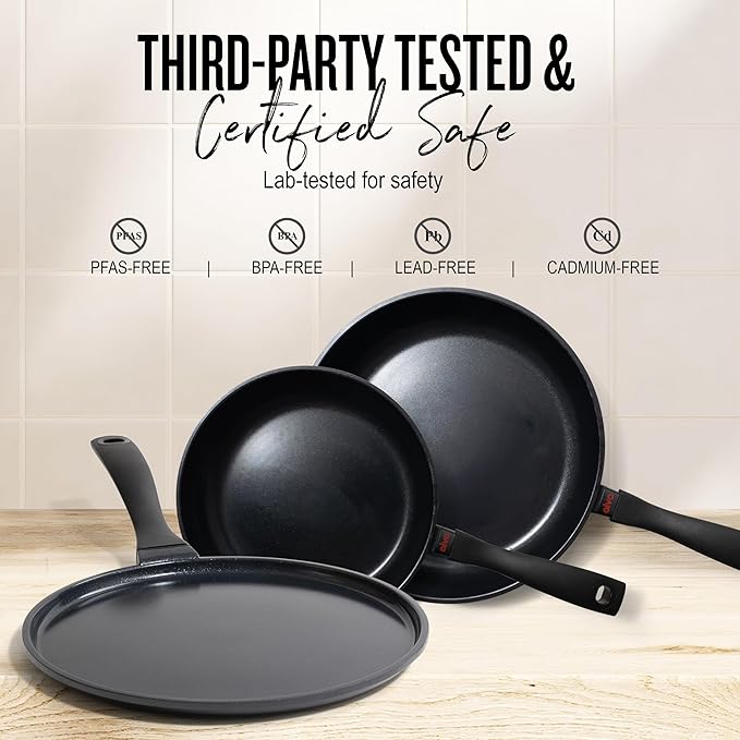 Alva Energy Nonstick Ceramic Frying Pan 6-Piece Set - Lightweight, Easy to Clean and Made without PFAS, PFOA & PTFE - Induction and All Stovetop Compatible with Even Heat Distribution