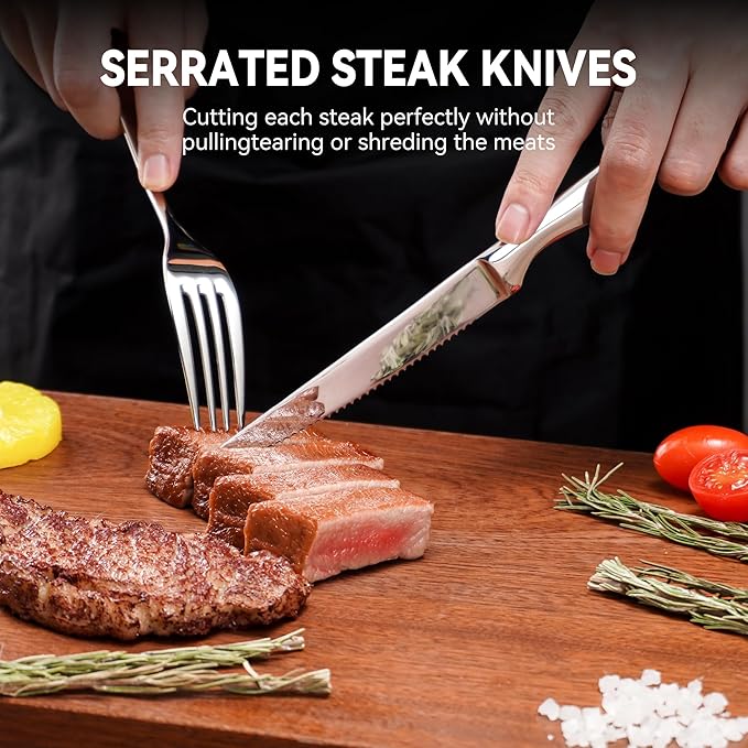 SuperCook Steak Knife Set of 12 with Block Holder, Serrated Steak Knife with Bamboo Storage Box Drawer Insert Organizer, Dishwasher Safe, Silver