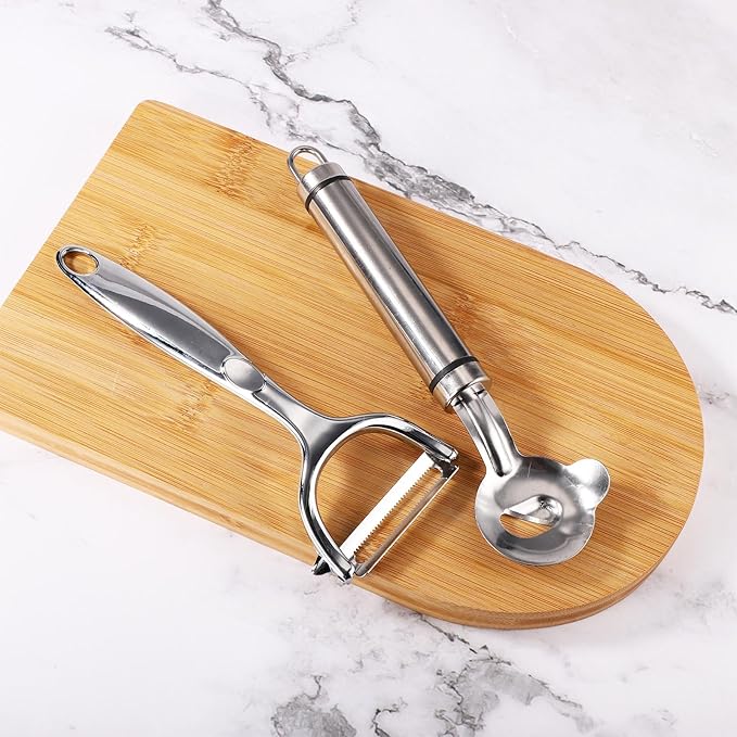 2 Pcs Cactus Peeler Tools, Stainless Steel Cactus Paring Knife and Peeler Spoon Long Handle Slicing Noodle Cutter with Hole for Cactus Kitchen Cooking Noodles