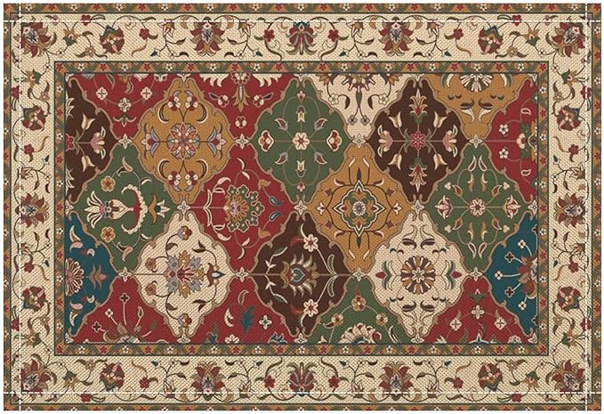Boho Vintage Ethnic Placemats Set of 4 Rustic Farmhouse Retro Red Floral Art Printed Dining Table Mats for Restaurant Home Kitchen Holiday Picnic Party Decor 12x18in