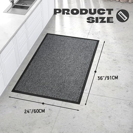 Kitchen Rug, Rubber Non Slip Kitchen Rugs Washable, Absorbent Runner Mat for Floor, Machine Washable Standing Mats for in Front of Sink, Door, Laundry, Entryway, Hallway (Black, 36" × 24")