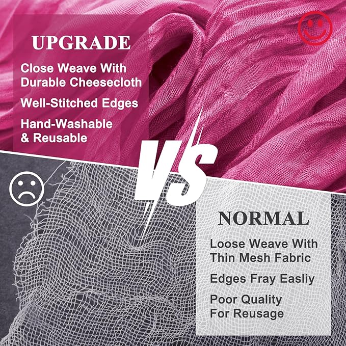Wokceer Cheesecloth Table Runner 3Pack 10FT Fuchsia Boho Gauze Cheese Cloth Table Runner for Party Long Rustic Sheer Table Runners for Baby Bridal Shower Wedding Easter Table Decor