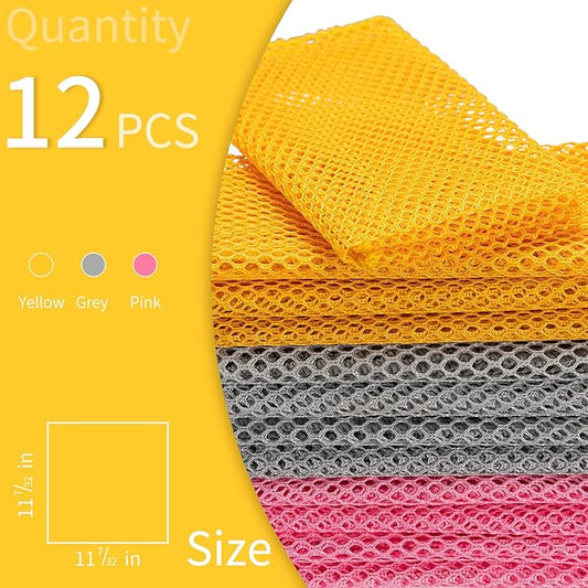 12Pcs Dish Wash Net,Innovative Mesh Cloth,Ultra Non-Scratch Dish Rags for Washing Dishes,100% No Odor/Quick Dry,Perfect Scrubber,Dish Sponges for Washing Dishes Yellow/Pink/Gray