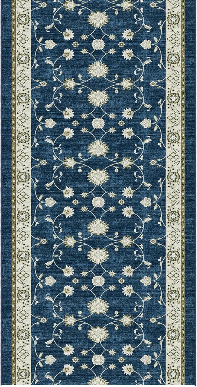 Ottomanson 3-Piece Kitchen Rug Set - Non Slip Runner & Washable Mat - 1'11" x 3' + 1'11" x 4' + 1'11"' x 5' - Durable, Stain Resistant for Entryway, Bedroom and Bathroom, Mahal Navy