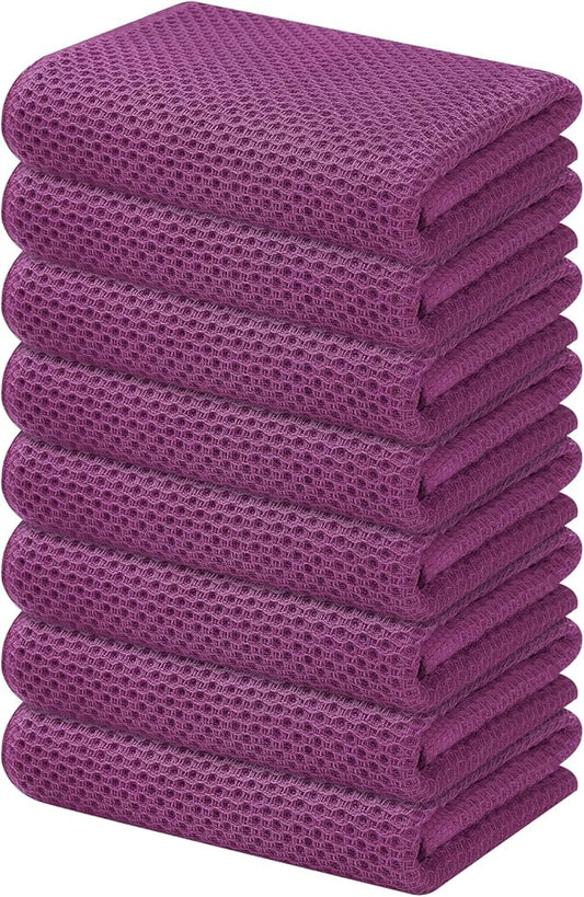 Kitinjoy 100% Cotton Waffle Weave Kitchen Towels, 8-Pack Super Soft and Absorbent Dish Towels for Drying Dishes, Kitchen Hand Towels, 13 in x 28 in, Violet
