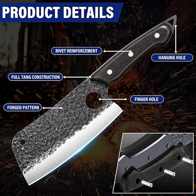 TAN REN Butcher Knife Set for Meat Cutting, 7PCS Professional Serbian Chef Knife Set with Bag, Hand Forged Viking Kitchen Knives, Christmas Gifts for Men