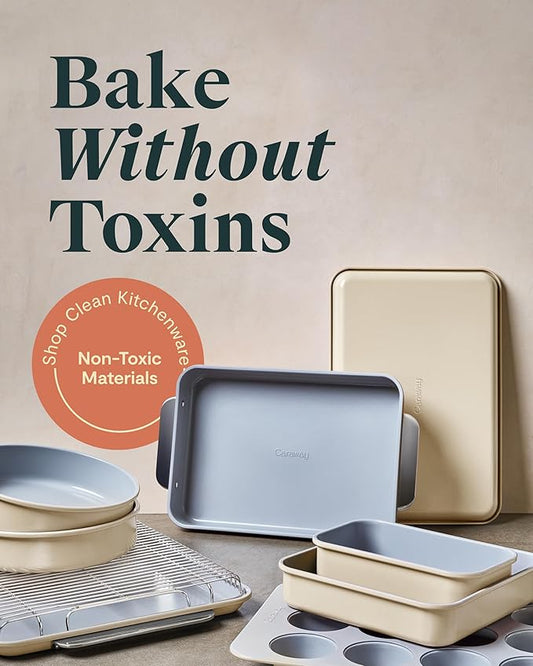 Caraway Nonstick Ceramic Bakeware Set (11 Pieces) - Baking Sheets, Assorted Baking Pans, Cooling Rack, & Storage - Aluminized Steel Body - Non Toxic, PTFE & PFOA Free - Cream
