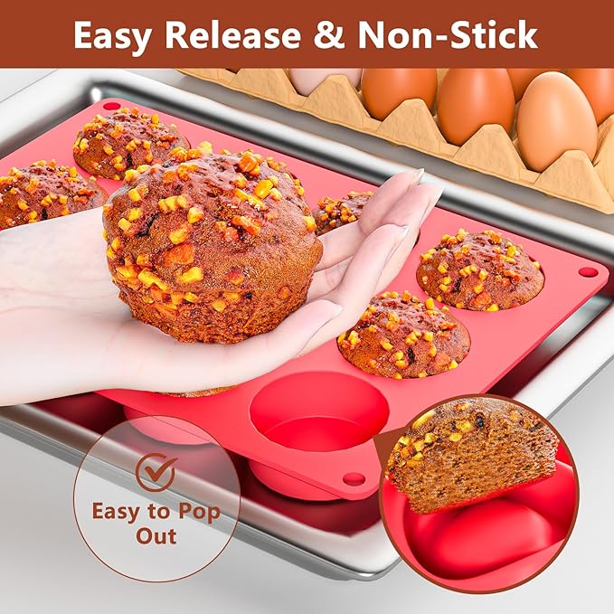 Bongpuda 2 Inch Round MuffinPan,3 Pcs 12 Cups Egg Bites Silicone Mold,Cupcake Pan Molds For Baking English Muffins and Egg Bites,Cookies,Whoopie Pies,Mini Cakes,Biscuits,Buns
