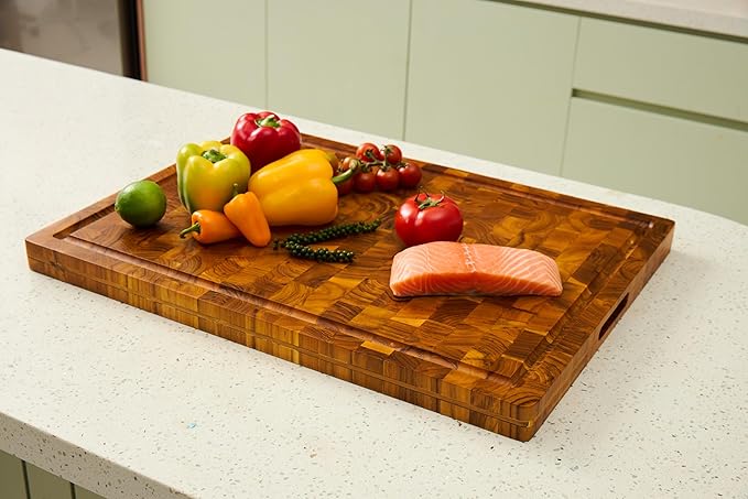 Bearchop Acacia Wood Cutting Board for Kitchen, Butcher Block with 4-Side Reinforced Bar for Anti Crack/Warp, [24"x18"x1.25"] Extra Large End Grain Cutting Boards with Gift Box, Juice Groove, Handle