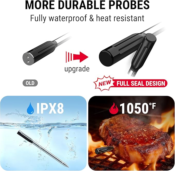 ThermoPro Upgraded Meat Probe Wireless Meat Thermometer, 500ft Bluetooth Meat Thermometer for Cooking Kitchen Oven Smoker, Rechargeable Meat Probe for Backyard Grill BBQ Holiday Gifts