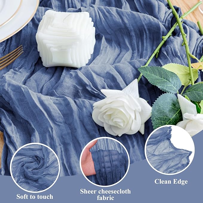 Wokceer Cheesecloth Table Runner 12Pack 10FT Blue Boho Gauze Cheese Cloth Table Runner for Party Long Rustic Sheer Table Runners for Baby Bridal Shower Wedding Easter Table Decor