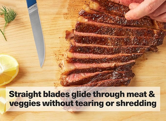 Misen ACUTO Straight-Edge 4-Piece Steak Knife Set - Precision Forged Full Tang Blades, Ergonomic POM Handles, Long-Lasting Sharpness, Easy to Maintain - For Professionals and Home Cooks - Green