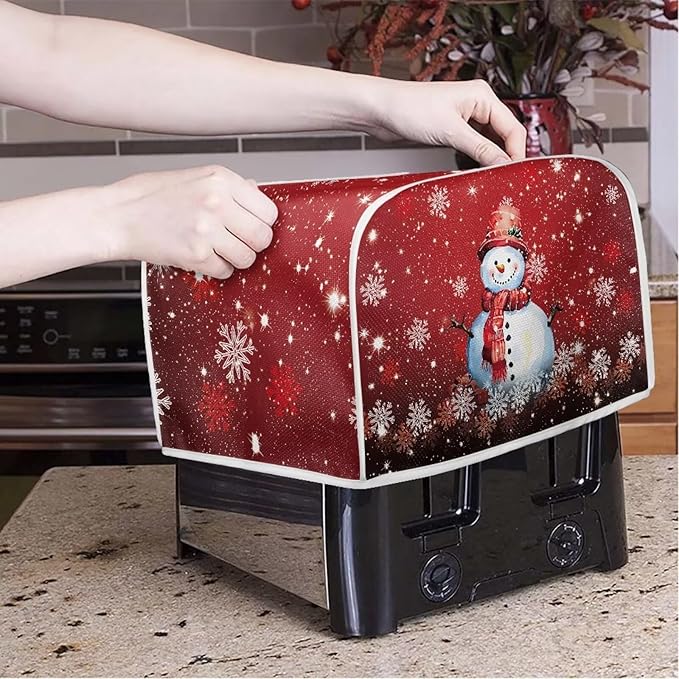 Annejudy Christmas Snowman Print 2 Slice Toaster Cover Foldable Kitchen Small Appliance Cover Dust and Fingerprint Protection, Machine Washable Home Kitchen Decor Accessories for Xmas
