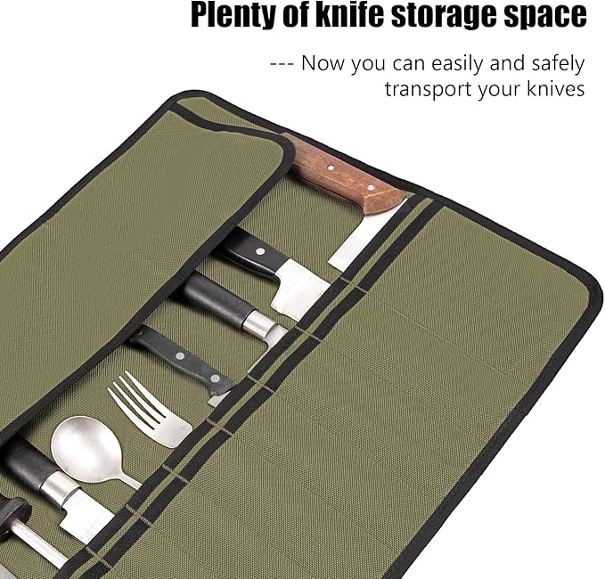 EHRGK Knife Roll,Heavy Duty Knife Bag,Oxford Knife Case with 20 Slots for Knives & Kitchen Tools,Chef Knife Bag,Knife Roll Bag, Knife Pouch Wrap for Chefs Culinary Traveling (Army Green)