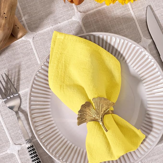 MLMC 8 Pack Yellow Linen Napkins Rustic Washable Cotton Linen Napkins Bulk Set of 8 17"x17" Reusable Dinner Napkins Cloth for Spring Easter Wedding Bridal Shower Gathering Party Everyday Use