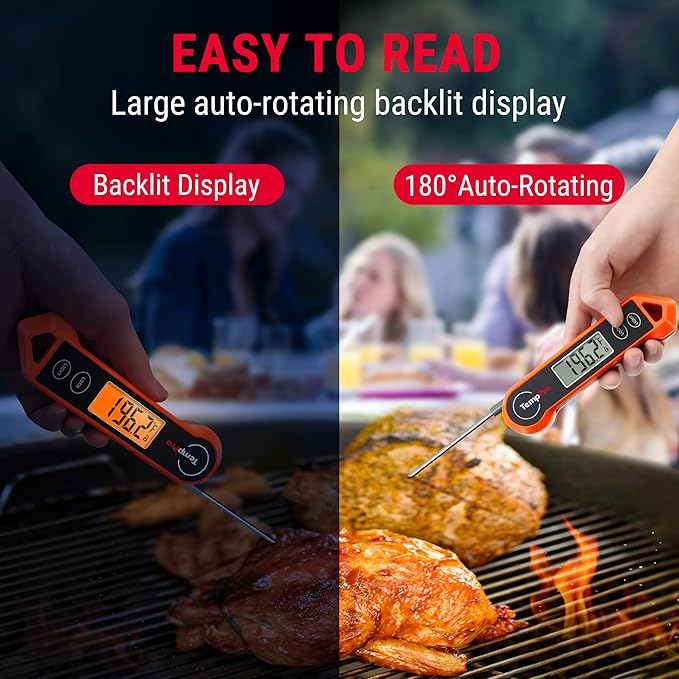 TempPro TP19H Digital Meat Thermometer for Cooking with Ambidextrous Backlit and Motion Sensing Kitchen Cooking Food Thermometer for BBQ Grill Smoker Oil Fry Candy Instant Read (Previously ThermoPro)