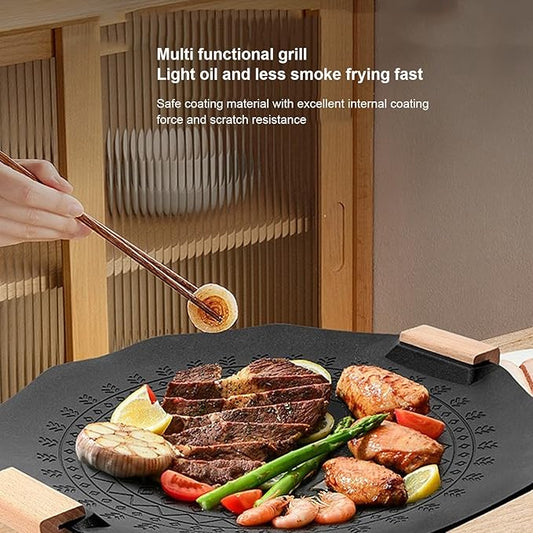Korean BBQ Grill, Korean Grill Pan with Nonstick, Round BBQ Griddle, Round Griddle Camping Pans, Compatible for Gas Stove, Electric Cooktop, Indoor or Outdoor Grilling (40 cm)