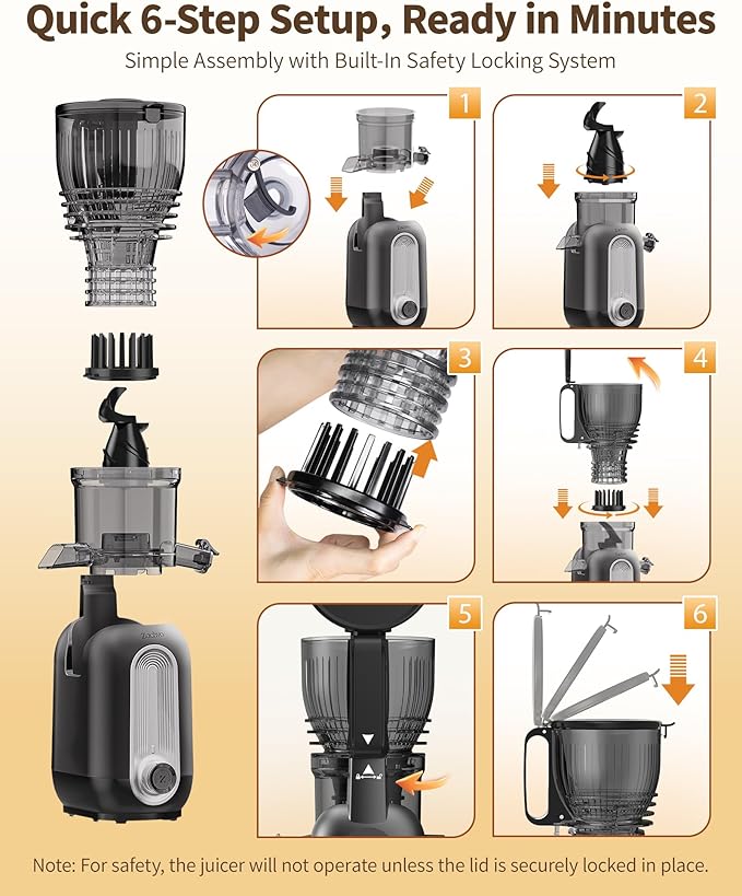 Zachvo Cold Press Juicer Machines, 5.8" Large Feed Chute Slow Masticating Juice Maker for Whole Vegetable and Fruit, Easy to Clean, 300W High Juice Yield - MP-802M (Black)