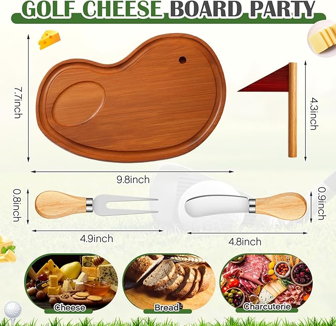 Ziliny Golf Cheese Board Gift Set Party Favor Prizes Charcuterie Wood Board with Knives and Box Father Day Gift for Dad Grandpa Party Tournament Game(9.8" x 7.7", Carbonized Color)