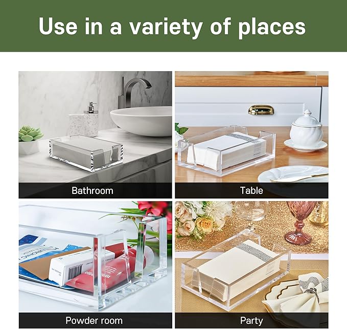 Acrylic Guest Towel Holder Tray for Bathroom – Napkin Holder for Disposable Paper Towels, Hand Towel Organizer for Vanity or Bathroom, Clear Bathroom Accessory, 5.8 x 9.3 x 2.6 Inch Size