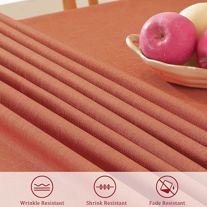 Alsoo Table Cloth Rectangle Table, 60X106 Inch Linen Textured Table Cloth Waterproof Spill-Proof TableCloths Wrinkle Free Fabric Farmhouse Table Cover for Dining Parties Buffets Holidays,Burnt Orange
