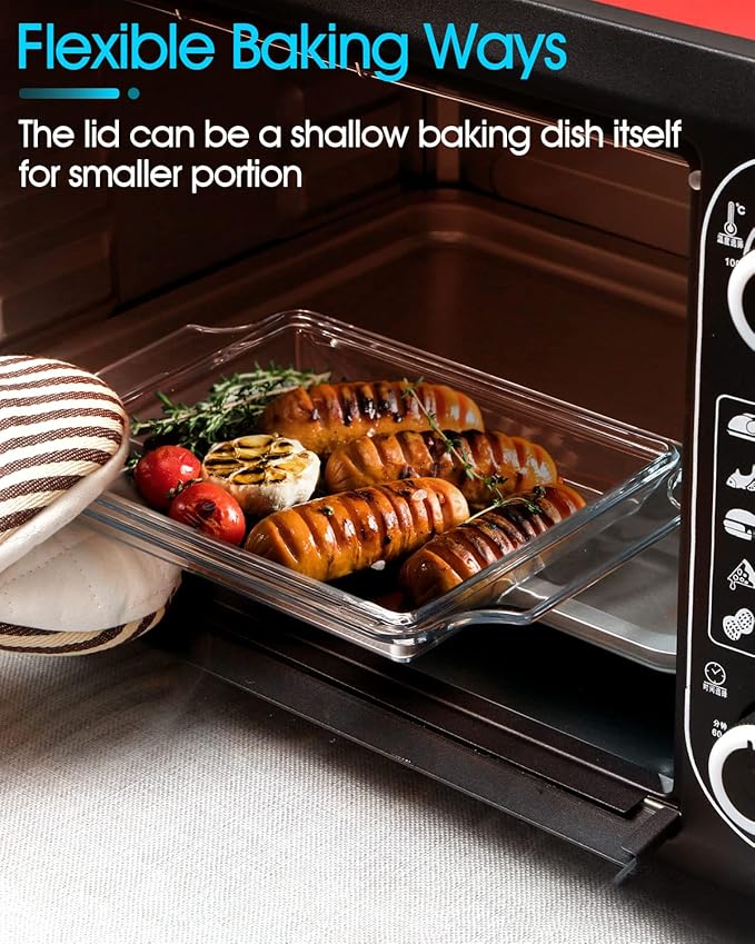 NUTRIUPS Rectangular Glass Casserole Dish With Lid Glass Bakeware Microwave Casserole Dish Lidded Oven Cookware (1.5L)