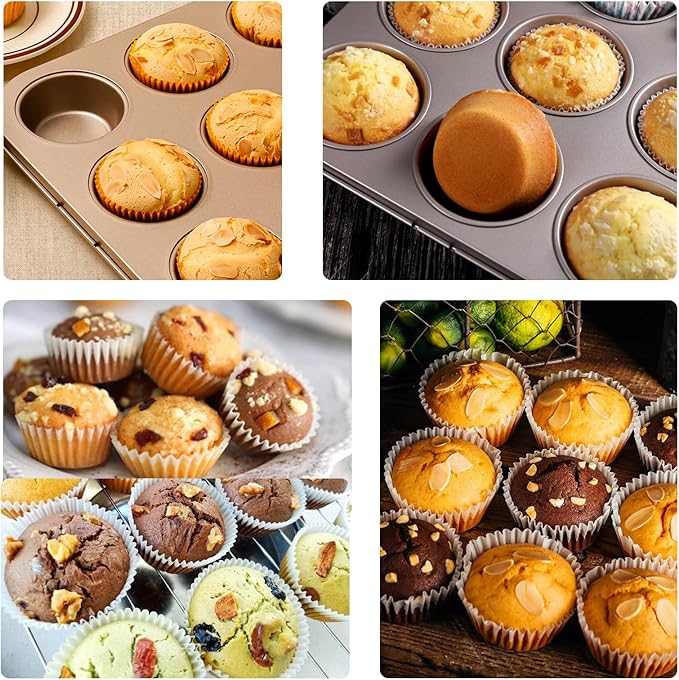 Cayanmydery 12-Cup Muffin Pan Tin for Baking, 2 Packs Nonstick Cupcake Pan Tin, Cup Cake Tray, Cheesecake Pans, Gold