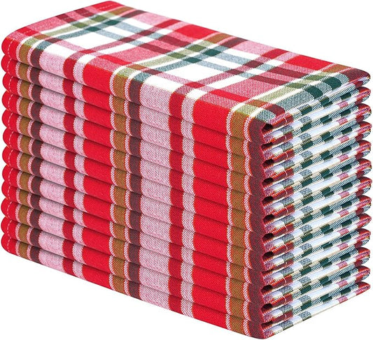 Blue Needles Gingham Buffalo Plaid Cloth Napkins 100% Cotton Set of 12 Dinner Table Napkins 18x18 inch Soft, Reusable, Washable Perfect for Valentine's Day Parties & Everyday Use - Gold, Red & Green