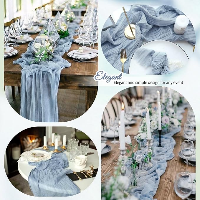 4 Pack Dusty Blue Cheesecloth Table Runner 10Ft, Gauze Table Runners 21.5 x 120 inch,Semi Sheer Cheese Cloth Fabric Runner Bulk for Wedding,Party,Baby Shower,Bridal Shower