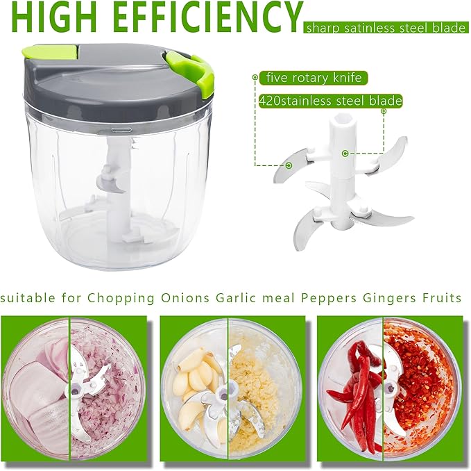 Sifenma Manual Food Processors & Chopper with Cover and Handle, Manual Onion Chopper Slicer Cutter, Vegetable Chopper, Suitable for Garlic Carrots Onions Peppers Fruits Mincing.（900ML）