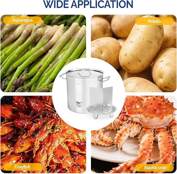 ROVSUN 52QT Stainless Steel Tamale Steamer Pot, Steam Pots for Cooking with Water Fill Spout, Steamer with Divider and Rack, Ideal for Seafood Crab Vegetables lobster