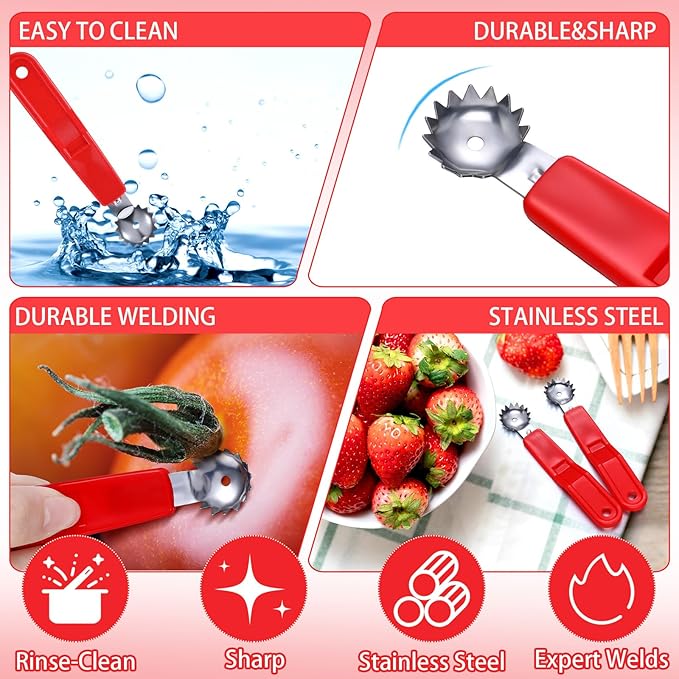 LemonRoad 4 Pcs Tomato Corer Tool Strawberry Huller Stem Remover Stainless Steel Tomato Strawberry Top Remover Practical Kitchen Corer Tool Fruit and Vegetable Baller Dessert Preparation Salad Making