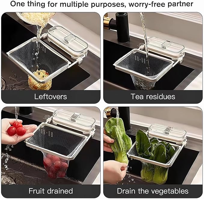 Sink Drain Strainer 2025 New Suction Cup Sink Kitchen Net Strainer Colander Collapsible Corner Sink Strainer Over for Food Waste Filtering Kitchen Leftover Have Mesh Bags (White, Filter 150Pcs)