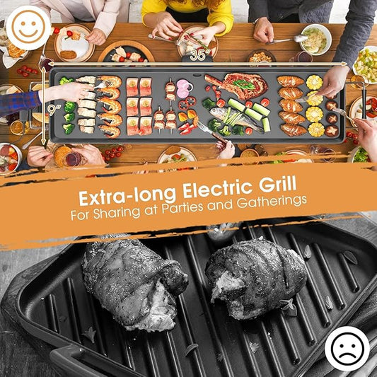 BECOMFORT 35'' Electric Griddle, Nonstick Extra Large Teppanyaki Grill w/ 2000W Table Top Grill, Adjustable Temperature & Drip Tray, Indoor Outdoor Table Top Grill for Barbecue, Camping