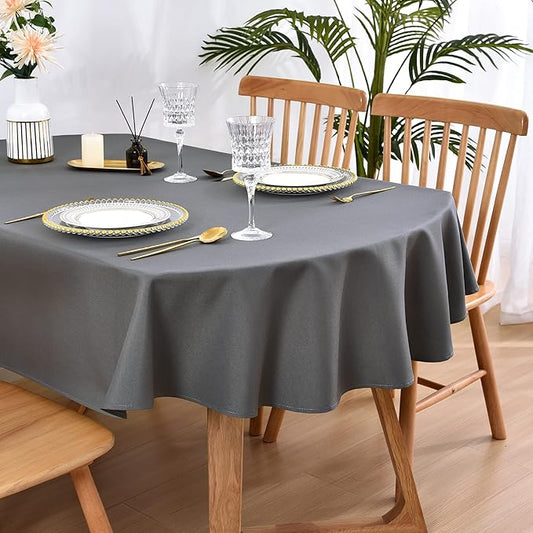 Wolkemer Large Oval Tablecloth 60 x 120 Inch Washable Fabric Table Cloth Solid Grey Table Cover for Dining Wedding Party Banquet Tabletop Decoration