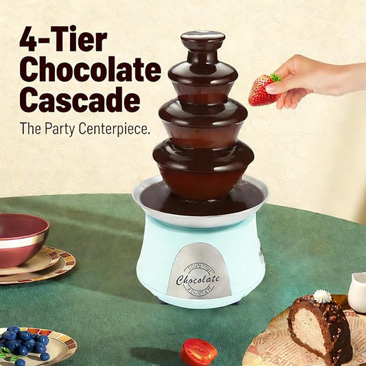 2.2lbs Chocolate Fountain, 4-Tier Party Fountain, Chocolate Fondue Fountain for Christmas Birthday Party, 120V 180W, Blue