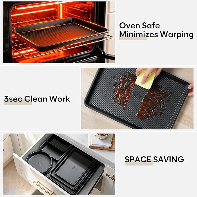 10-Piece Nonstick Baking Pan Set, 0.8MM Thick Stackable Bakeware Sets Including Cookie Sheets for Baking, Cooling Rack, Muffin Pan, Cake Pan, Pizza Pan, Loaf Pan