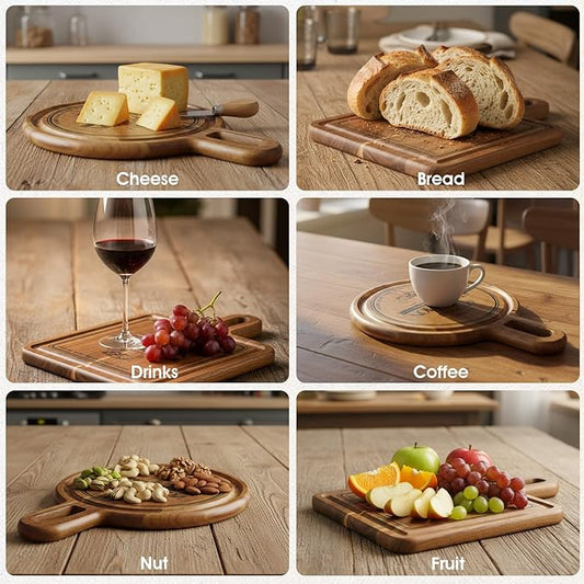Acacia Wood Charcuterie & Cheese Board Set, 2-Piece Mini Serving Boards for Cheese, Fruit, Nuts & Appetizers – Elegant Snack Boards for Entertaining & Gift Giving