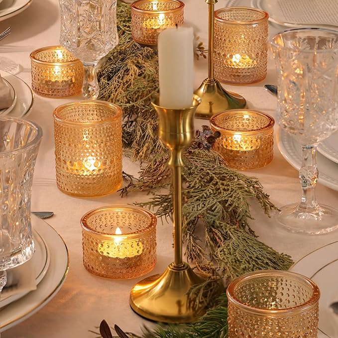 24pcs Gold Assorted Votive Candle Holders, Polka Dot Tea Light Candle Holder Glass for Wedding Centerpieces, Gold Candle Holder for Table Centerpiece, Party, Holiday and Home Decor