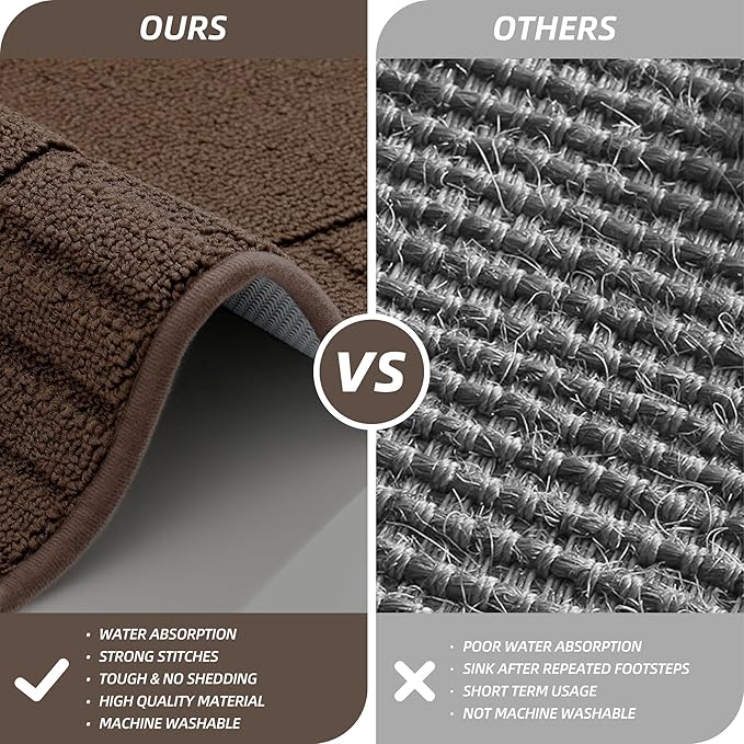 BEQHAUSE Kitchen-Rugs-Washable-Kitchen-Mats-for-Floor Non-Slip Kitchen Mats Set of 2 Absorbent Kitchen Runner Brown with TPR Backing 20x30inch/20x48inch