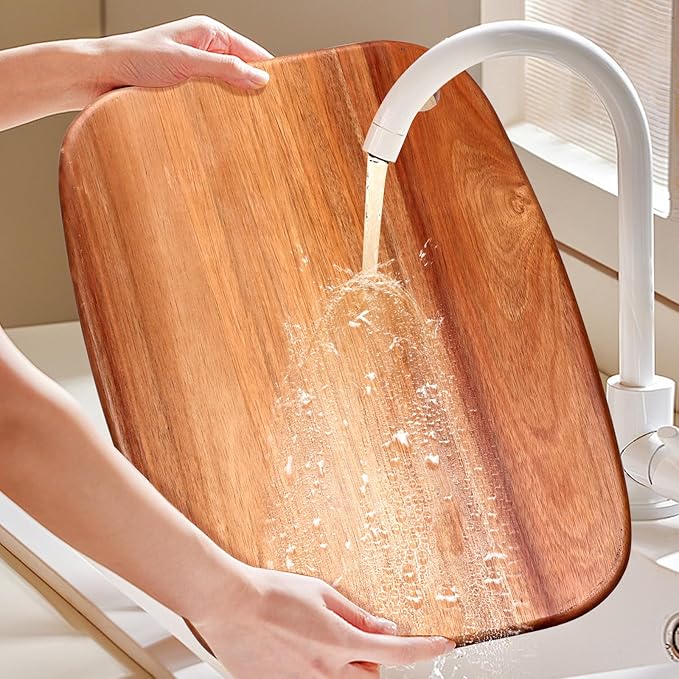 Gtencemen Large Acacia Wood Cutting Boards for Kitchen with Hanging – Big Wooden Cutting Board for Vegetables, Bread, Steak, Meat, Cheese, Charcuterie - BPA Free, 14" x 11"