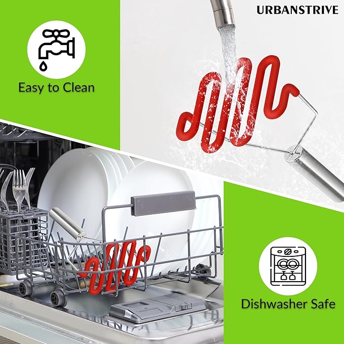 Urbanstrive Non-Scratch Silicone Potato Masher Kitchen Tool, Potatoes Masher Potato Masher Stainless Steel Wrapped In Premium Silicone, Potato Smasher, Red