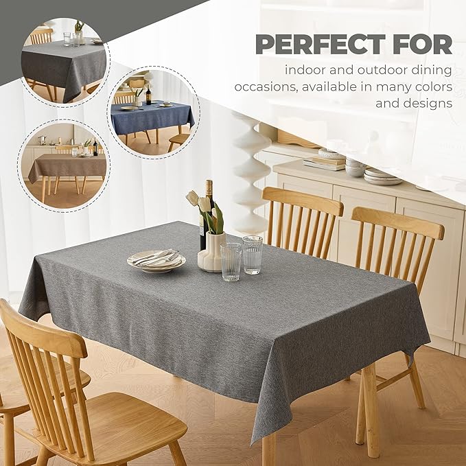 Rectangular Table Cloth 52x70 Inch for Dining Table, Faux Linen Waterproof Dark Grey Texture Farmhouse Washable Rectangle Tablecloth Cover for Birthday, Party, Picnics,Holiday& Wedding